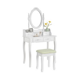 Toaletka biała MIRA lustro 4 szuflady + taboret